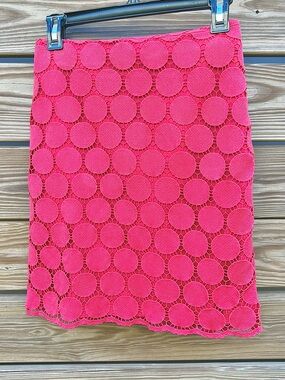 Boden Pink Pencil Skirt Crochet Circle Lace Pattern Cotton Lined Women’s Size 2